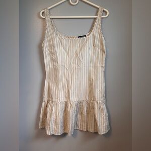 PrettyLittleThing Cream and Beige Striped Ruffle-Hem Tank Dress. Sz Lg. NWOT